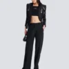 V-neck glitter satin tailored jacket