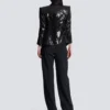 V-neck glitter satin tailored jacket