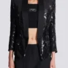 V-neck glitter satin tailored jacket
