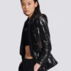 V-neck glitter satin tailored jacket