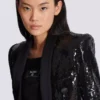 V-neck glitter satin tailored jacket