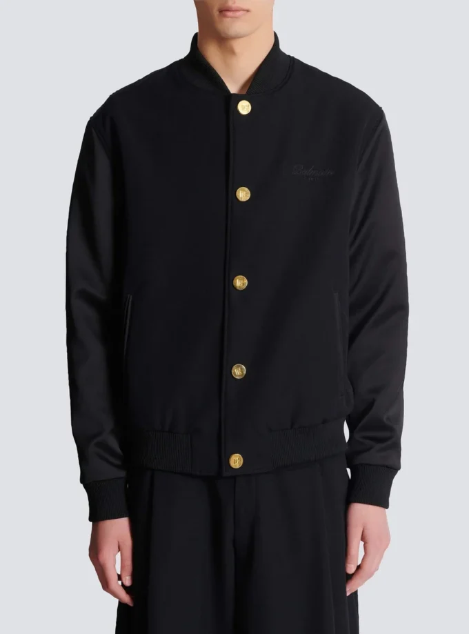 Varsity jacket in grain de poudre wool and satin Varsity jacket in grain de poudre wool and satin