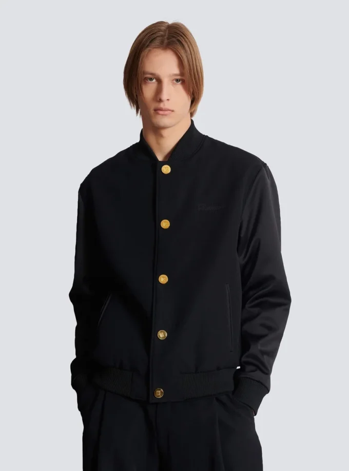 Varsity jacket in grain de poudre wool and satin Varsity jacket in grain de poudre wool and satin