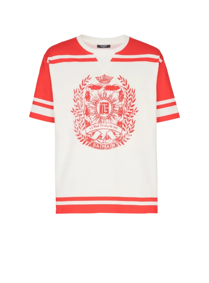 Varsity T-shirt with Balmain Écusson print Varsity T-shirt with Balmain Écusson print