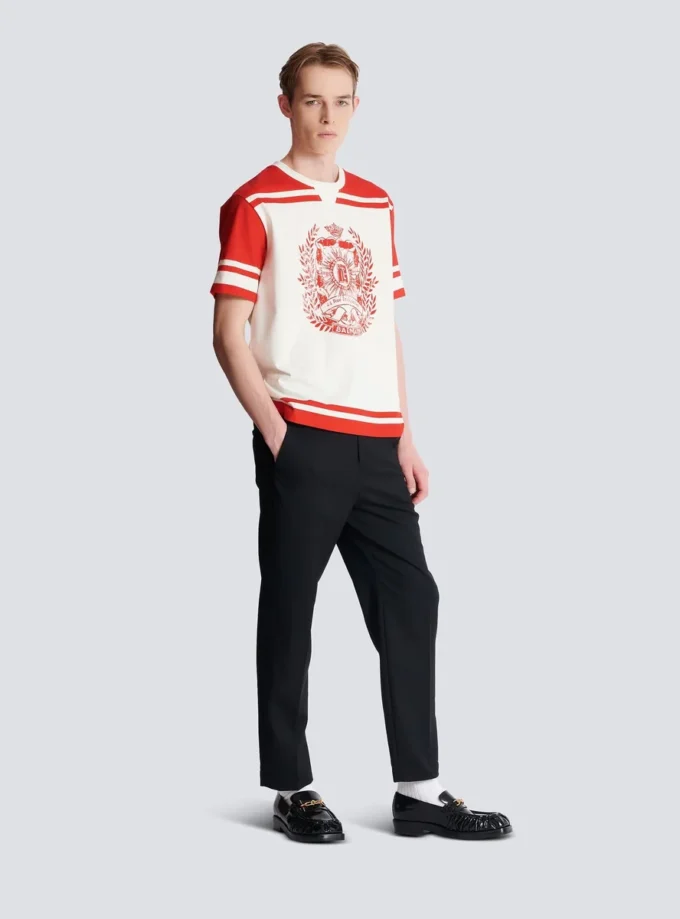 Varsity T-shirt with Balmain Écusson print Varsity T-shirt with Balmain Écusson print