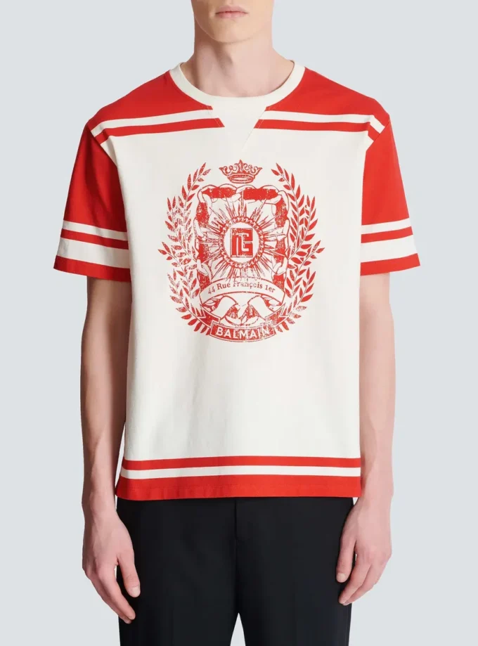 Varsity T-shirt with Balmain Écusson print Varsity T-shirt with Balmain Écusson print