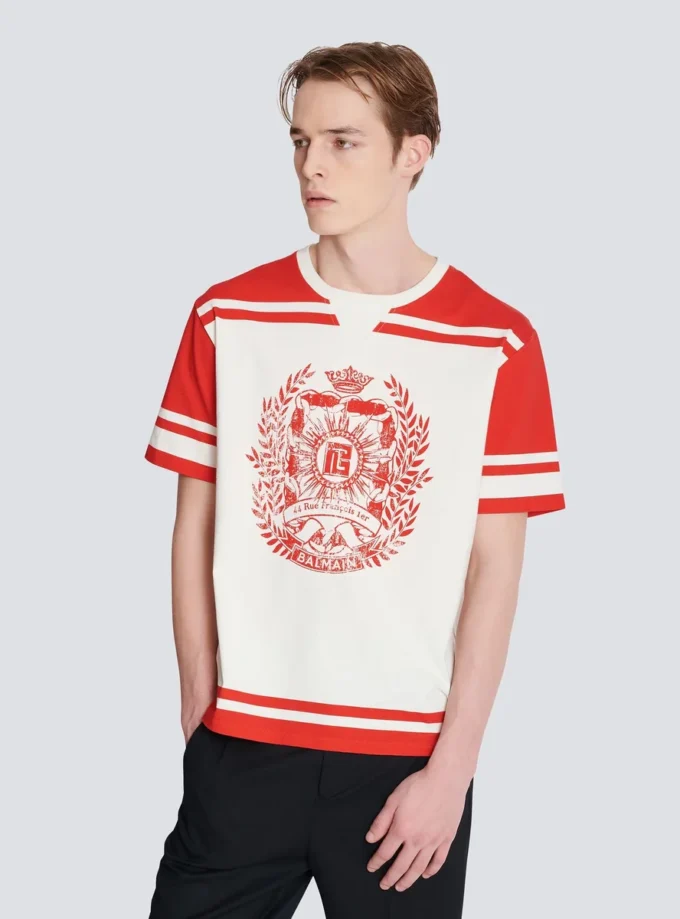 Varsity T-shirt with Balmain Écusson print Varsity T-shirt with Balmain Écusson print