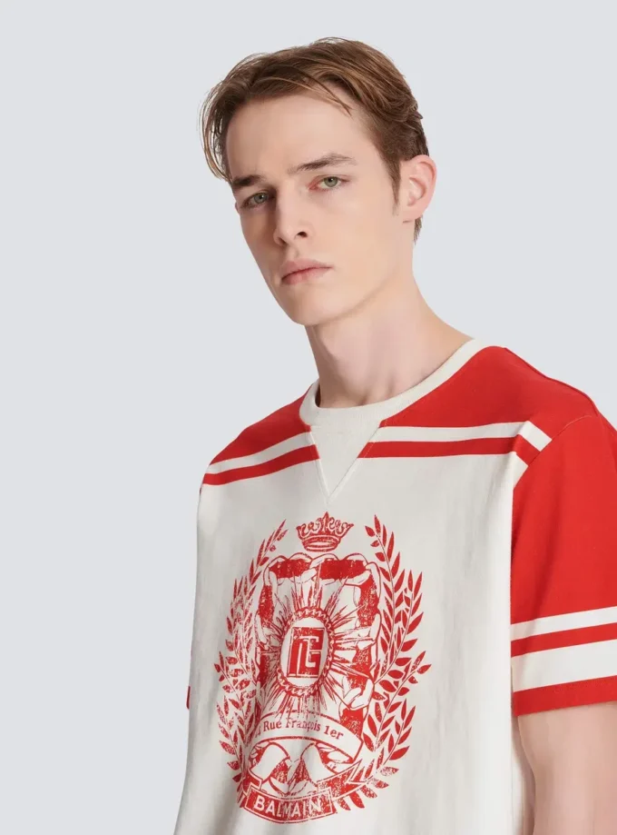 Varsity T-shirt with Balmain Écusson print Varsity T-shirt with Balmain Écusson print