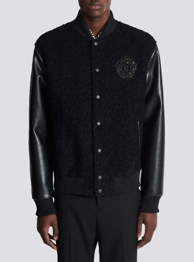 Varsity tweed and faux leather jacket Varsity tweed and faux leather jacket