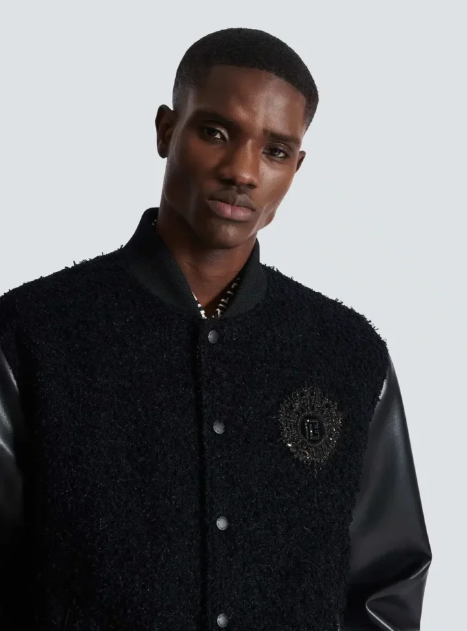 Varsity tweed and faux leather jacket Varsity tweed and faux leather jacket