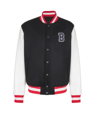 Varsity wool and faux leather jacket