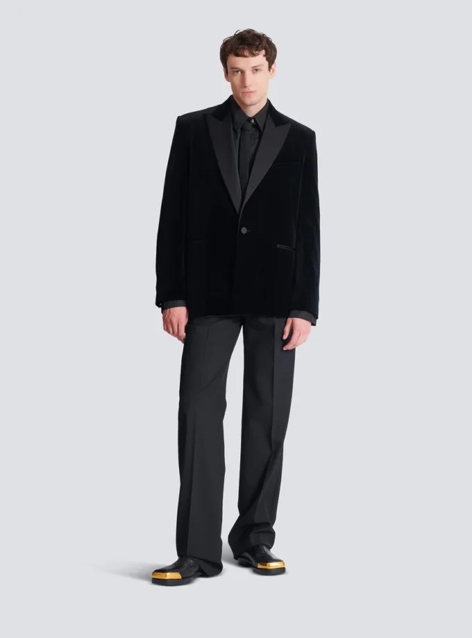 Velvet and satin 1-button blazer Velvet and satin 1-button blazer