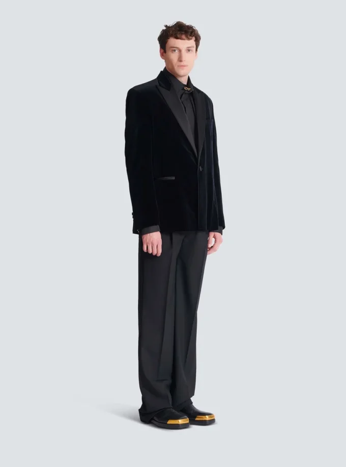 Velvet and satin 1-button blazer Velvet and satin 1-button blazer