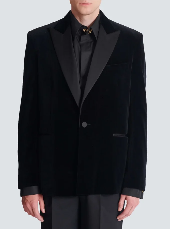 Velvet and satin 1-button blazer Velvet and satin 1-button blazer