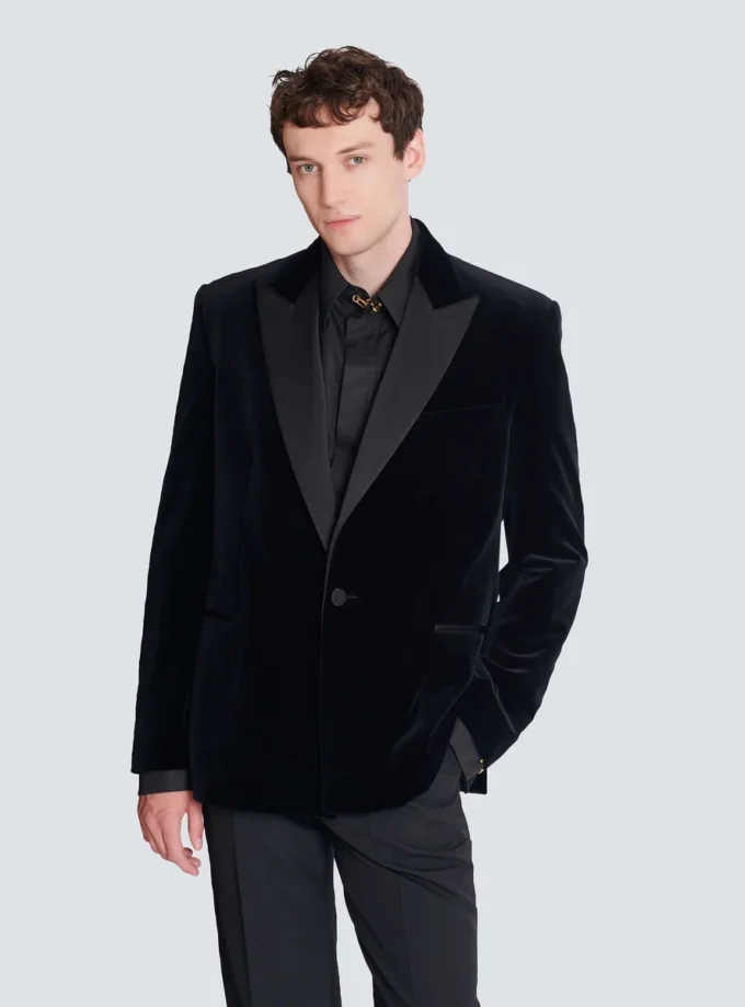 Velvet and satin 1-button blazer Velvet and satin 1-button blazer