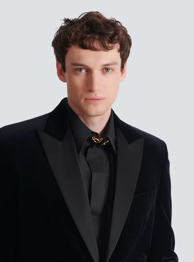 Velvet and satin 1-button blazer Velvet and satin 1-button blazer