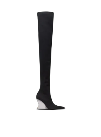 Wedge knit thigh-high boots