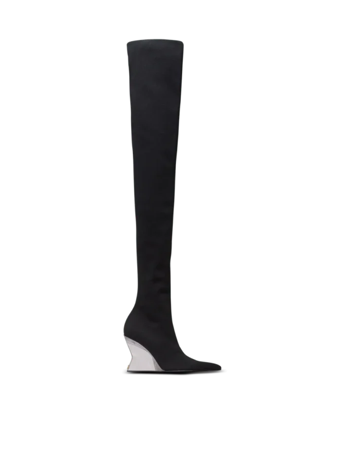 Wedge knit thigh-high boots