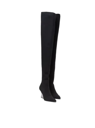 Wedge knit thigh-high boots