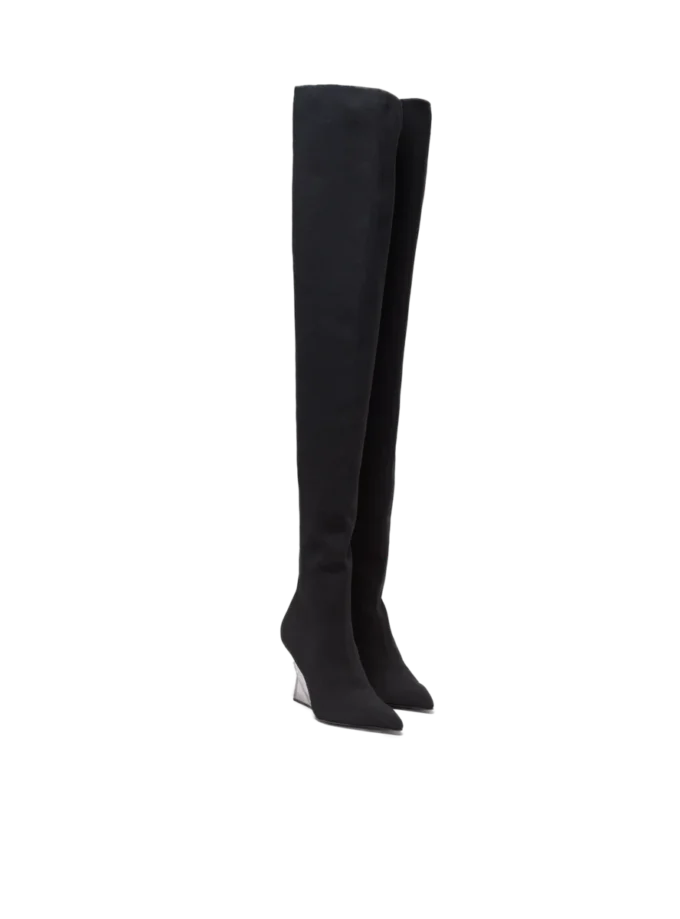 Wedge knit thigh-high boots