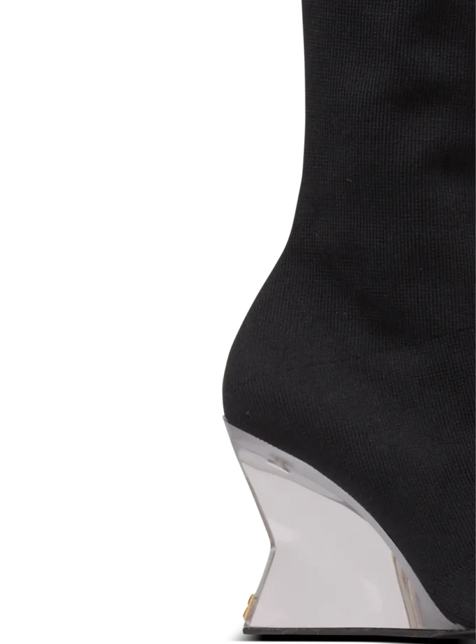 Wedge knit thigh-high boots