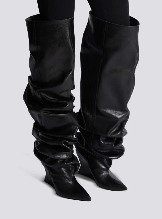 Wedge thigh-high boots