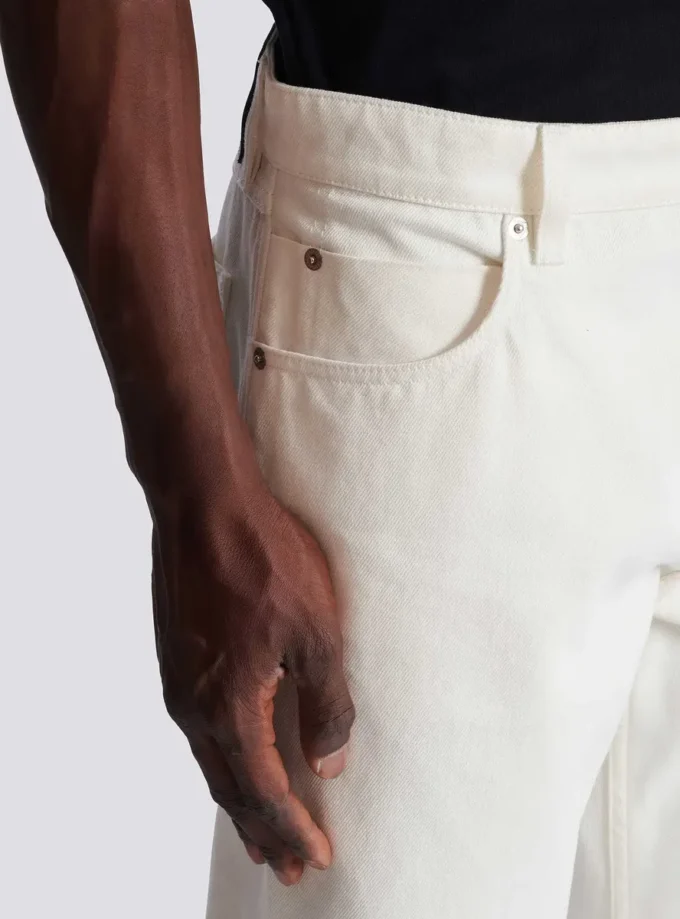 White denim straight-cut jeans