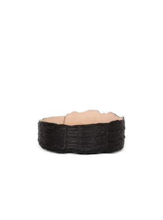 Wide crocodile-print leather belt