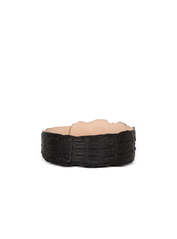 Wide crocodile-print leather belt