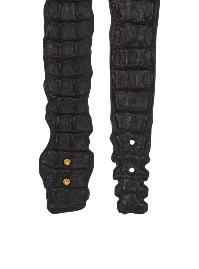 Wide crocodile-print leather belt