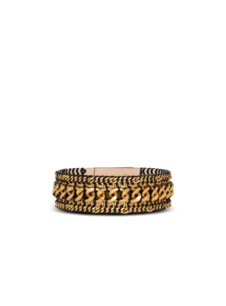 Wide waist belt in braided chains and leather