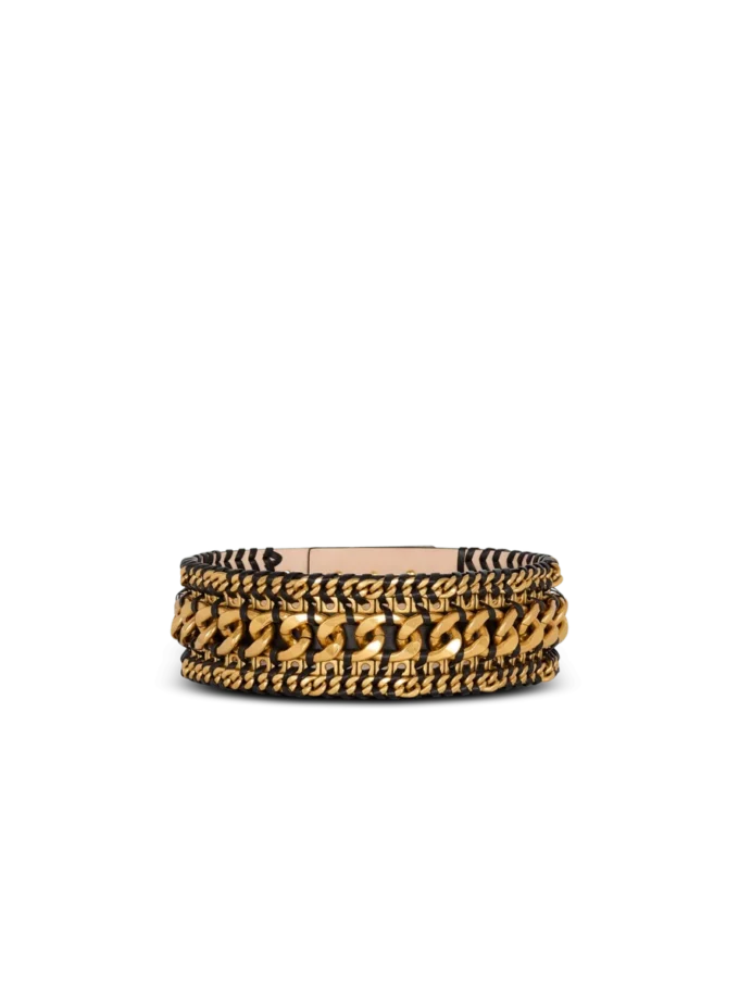 Wide waist belt in braided chains and leather