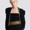 Wide waist belt in braided chains and leather