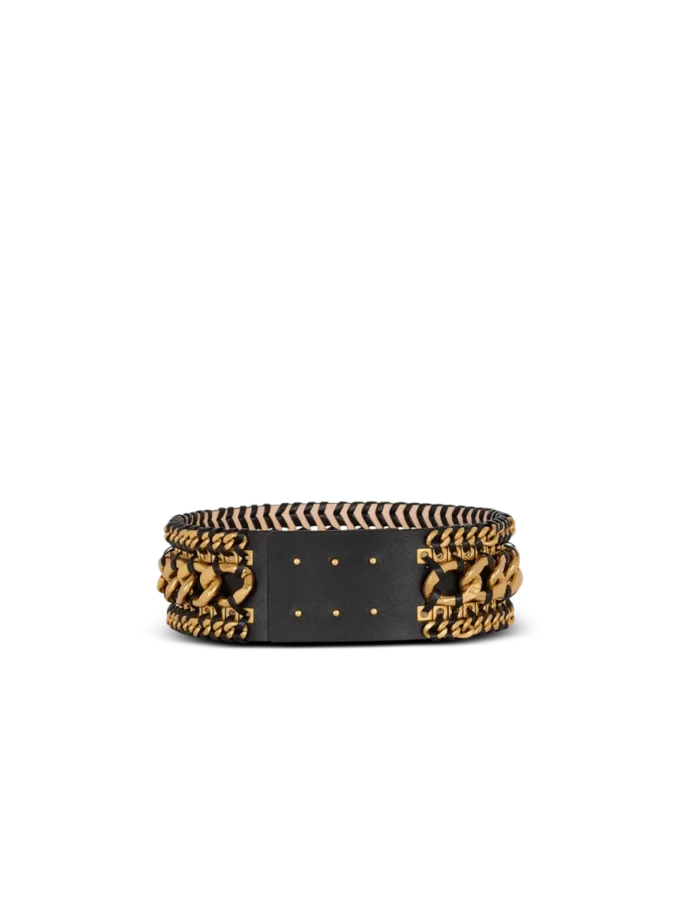 Wide waist belt in braided chains and leather