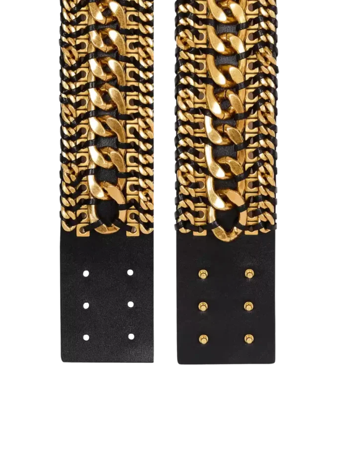Wide waist belt in braided chains and leather