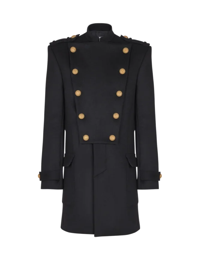 Wool and cashmere coat with detachable bib front Wool and cashmere coat with detachable bib front
