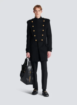 Wool and cashmere coat with detachable bib front