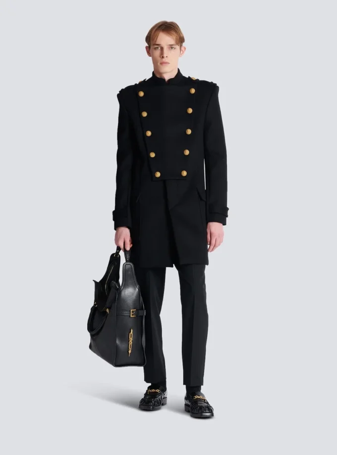 Wool and cashmere coat with detachable bib front Wool and cashmere coat with detachable bib front