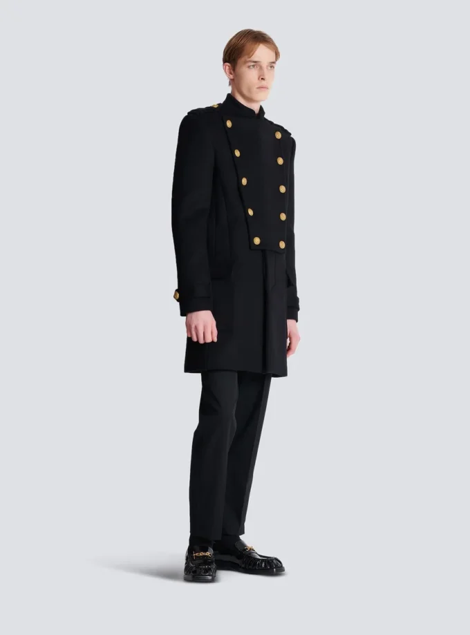 Wool and cashmere coat with detachable bib front Wool and cashmere coat with detachable bib front
