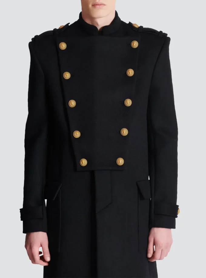 Wool and cashmere coat with detachable bib front Wool and cashmere coat with detachable bib front