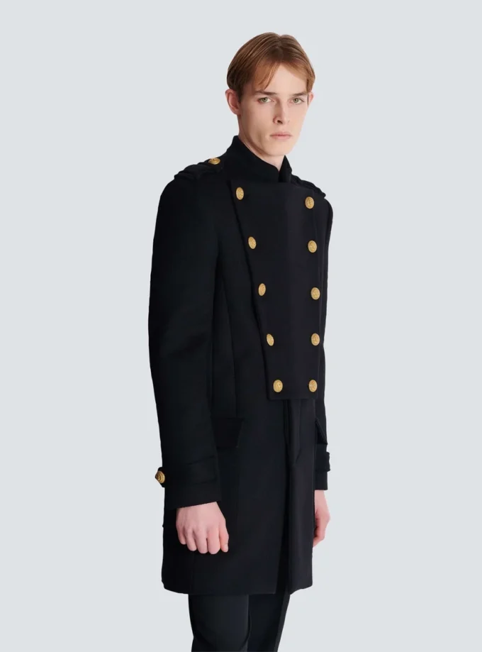 Wool and cashmere coat with detachable bib front Wool and cashmere coat with detachable bib front