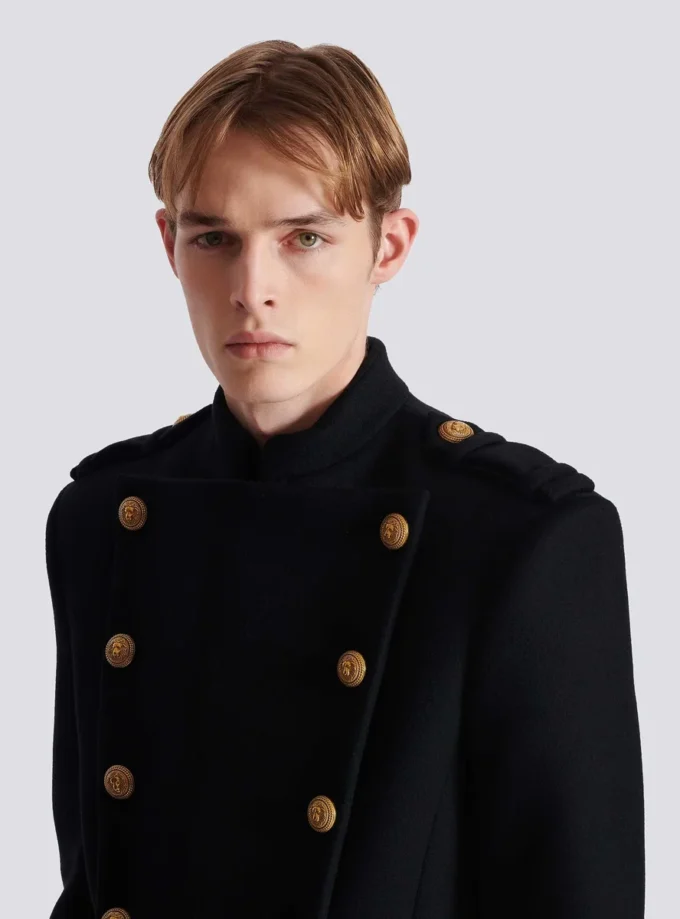 Wool and cashmere coat with detachable bib front Wool and cashmere coat with detachable bib front