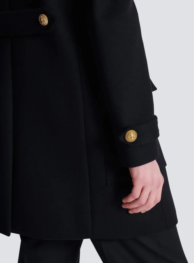 Wool and cashmere coat with detachable bib front Wool and cashmere coat with detachable bib front