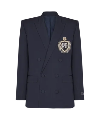 Wool blazer with crystal patch