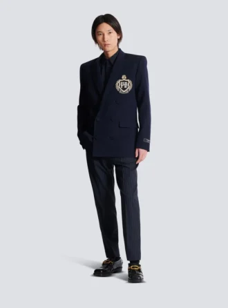 Wool blazer with crystal patch