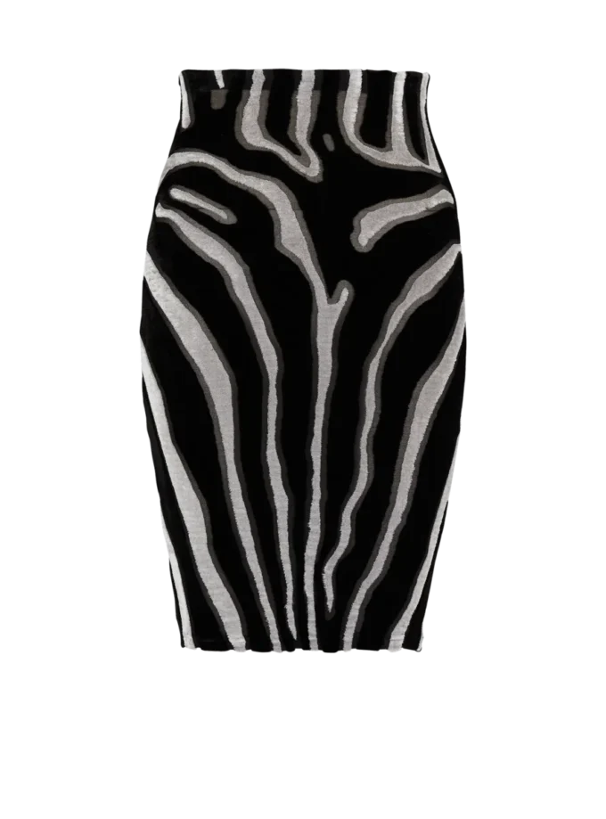 Zebra-print velvet pencil skirt