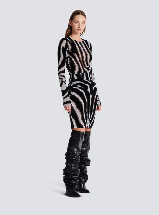 Zebra-print velvet pencil skirt