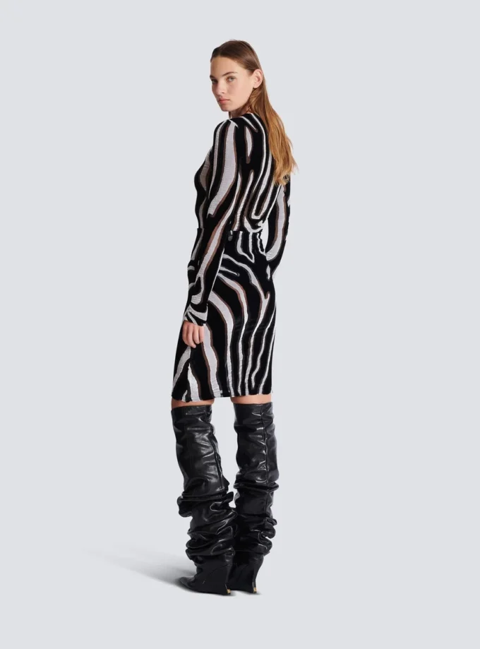 Zebra-print velvet pencil skirt
