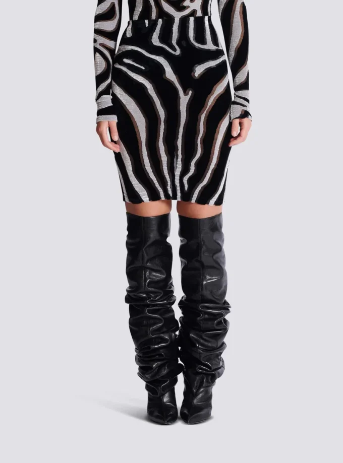 Zebra-print velvet pencil skirt