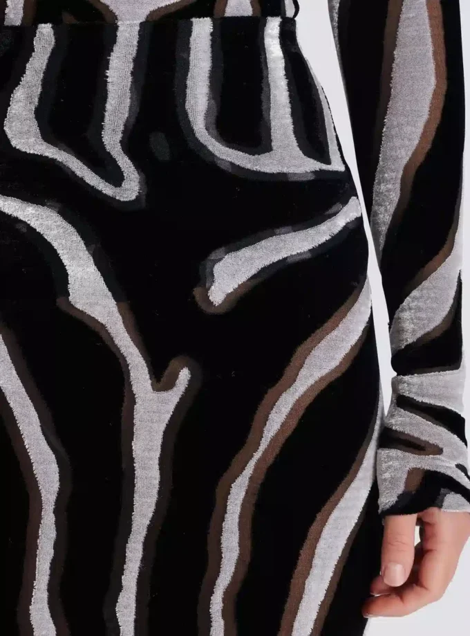 Zebra-print velvet pencil skirt